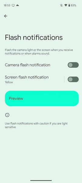 Android 14 notificações flash