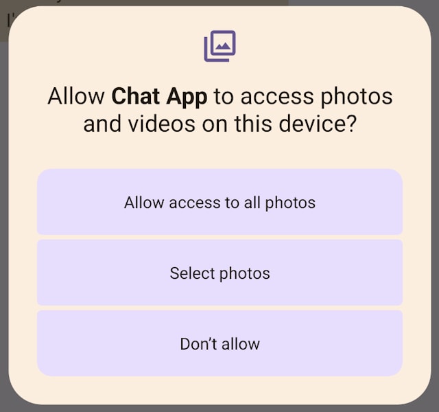 Nova permissão para fotos e vídeos no Android 14