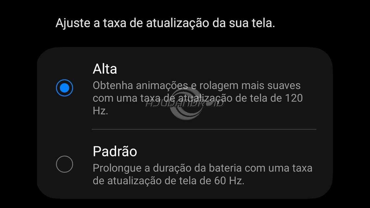 Mudar a taxa de atualização da tela nos Galaxy