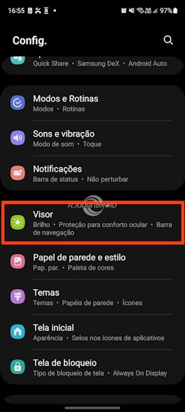 Mudar a taxa de atualização da tela nos Galaxy