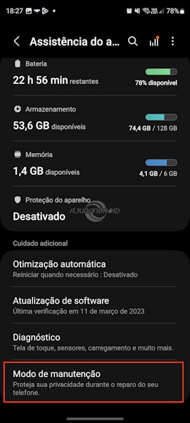 Samsung Galaxy: como ativar modo manutenção