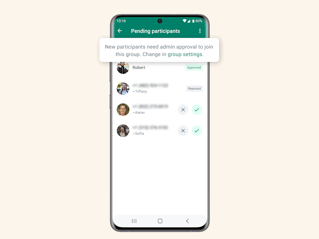 WhatsApp aprovação pendentes para grupos