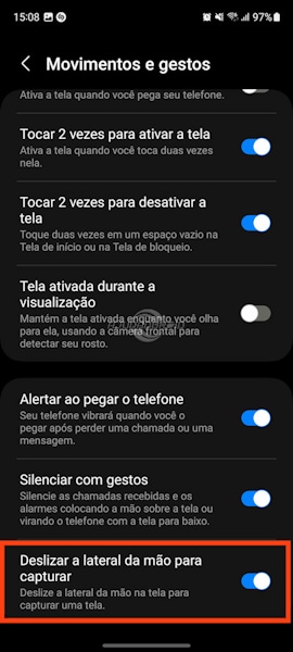 Captura de tela no Galaxy, a página inteira