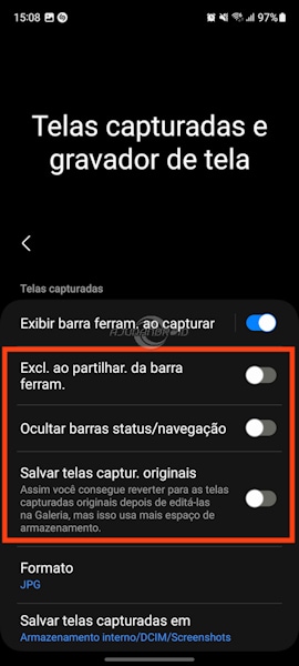 Captura de tela no Galaxy, página inteira