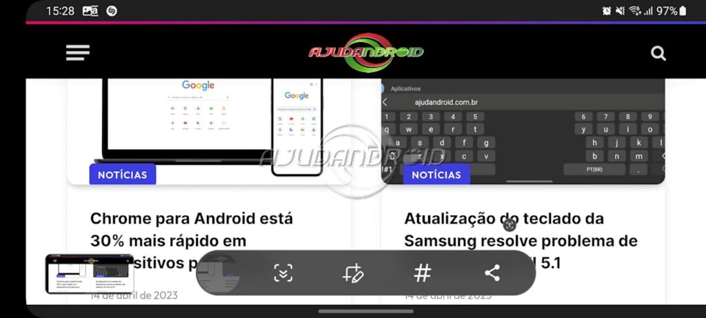Captura de tela no Galaxy, página inteira