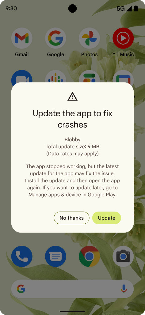 Google Play Store notificação para problemas, atualizar aplicativo para corrigir