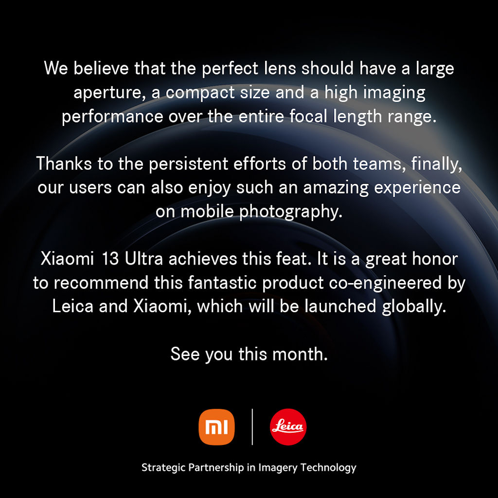 Leica anúncio da apresentação do Xiaomi 13 Ultra