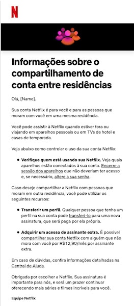 Netflix E-mail sobre assinatura extra
