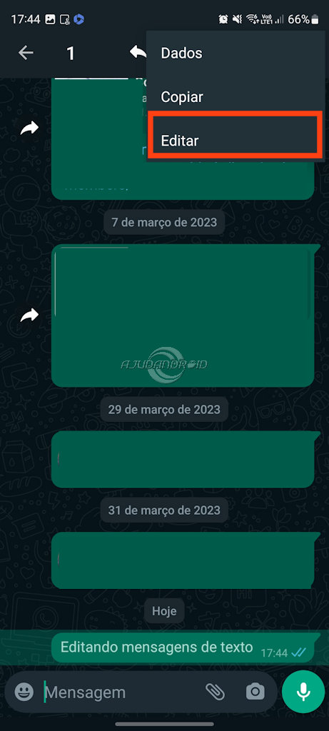 Editar mensagens de texto WhatsApp