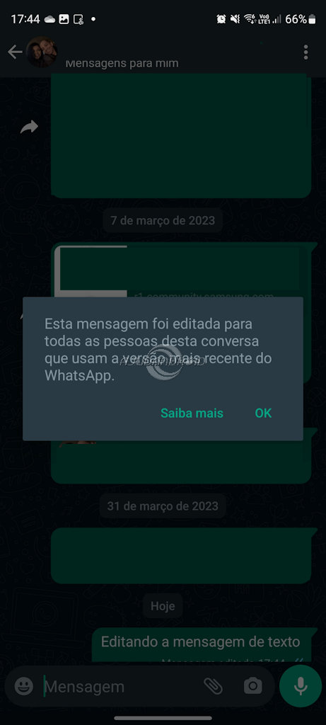 Editar mensagens de texto WhatsApp