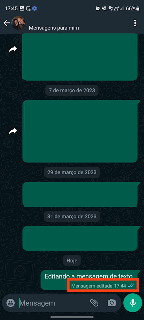 Editar mensagens de texto WhatsApp