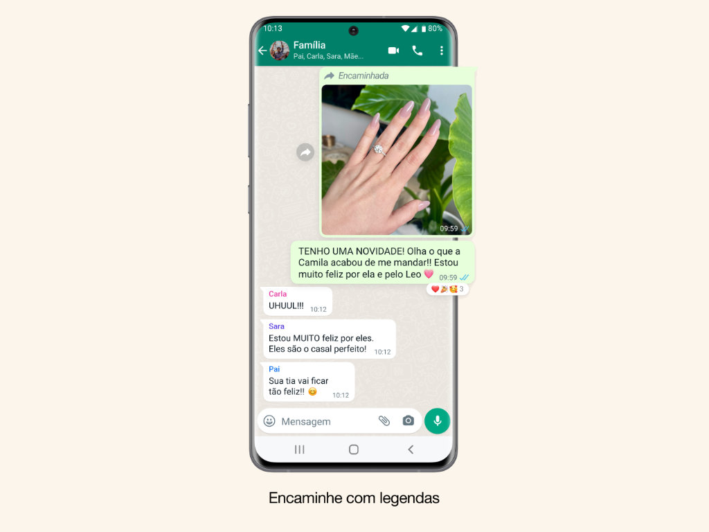 WhatsApp encaminhar com legenda