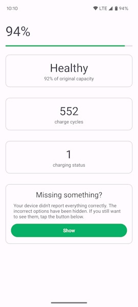 Android 14 informações saúde da bateria no app Batt
