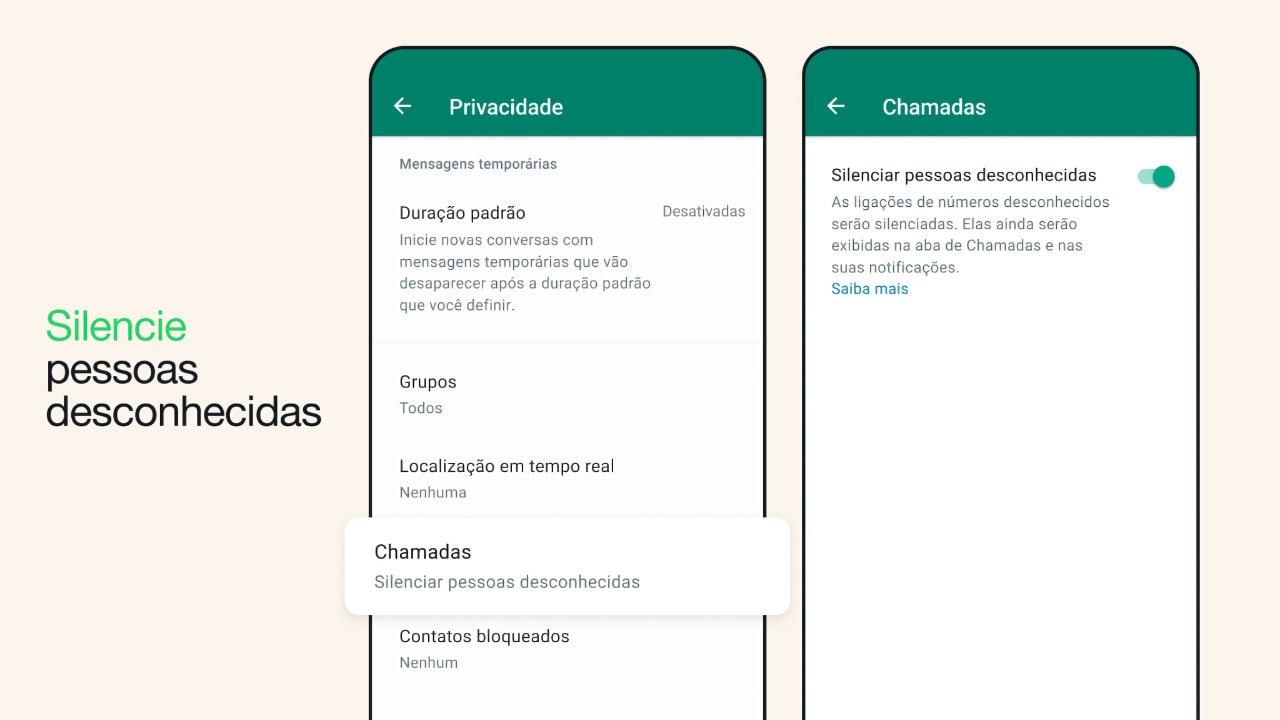 Silenciar chamadas de números desconhecidos e controle de privacidade são as novidades do WhatsApp