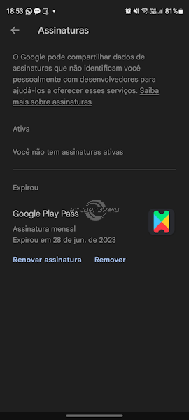 Google Play Store bug assinaturas