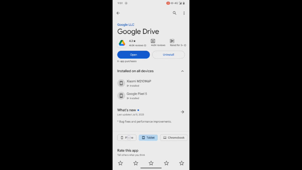 Google Play Store Google Drive para tablet