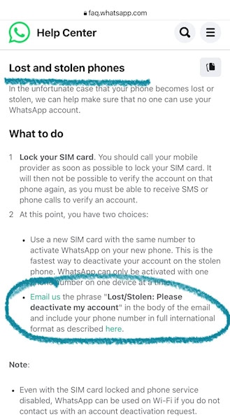 WhatsApp conta desativada por e-mail