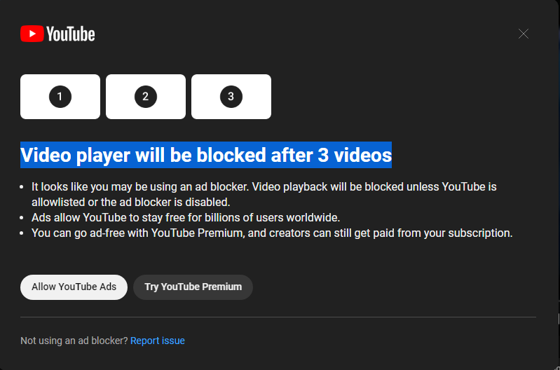 YouTube bloqueando vídeos de usuários com bloqueador de anúncios