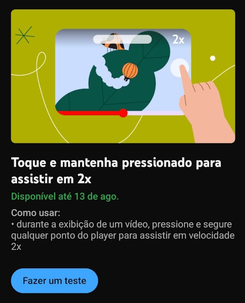 YouTube teste gesto de velocidade 2x