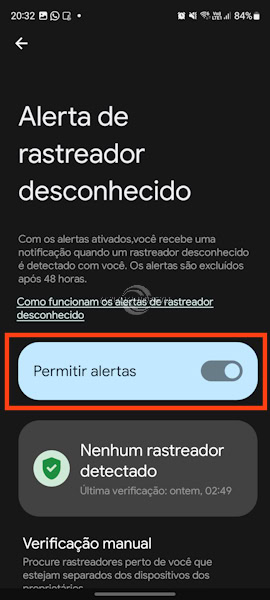 Alerta de rastreador desconhecido no Galaxy da Samsung