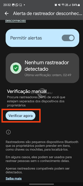 Alerta de rastreador desconhecido no Galaxy da Samsung