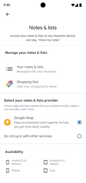 Google Assistente integração com Google Keep