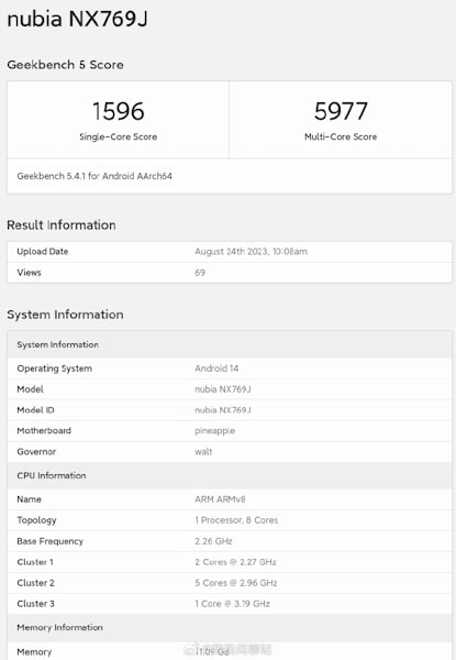 Nubia Red Magic 9, benchmark Snapdragon 8 Gen 3 