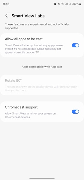 One UI 6 suporte para Chromecast (Google Cast)