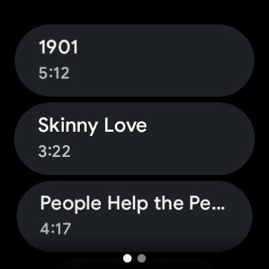 YouTube Music para Wear OS, lista de reprodução