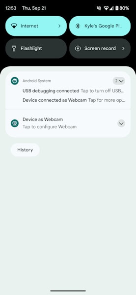 Recurso de utilizar telefone como webcam no Android 14