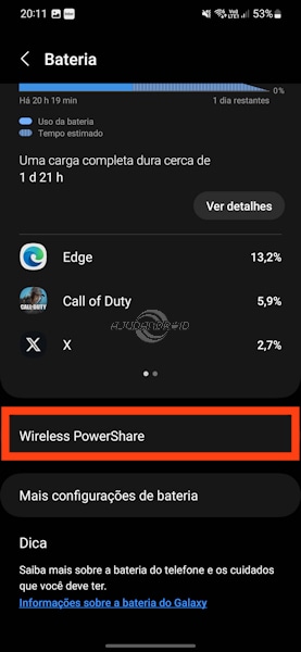 Carregamento sem fio reverso Wireless PowerShare da Samsung