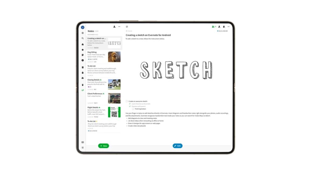 Evernote suporte para tela grande