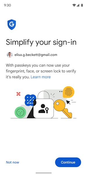 Conta do Google chaves de acesso (passkeys) como padrão