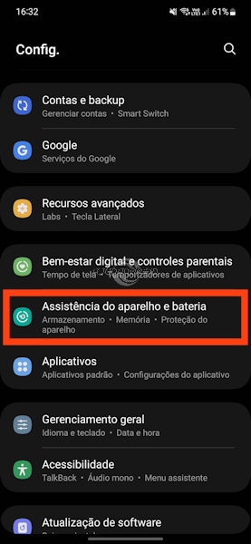 Configurar perfil de desempenho leve da bateria dos Galaxy Samsung