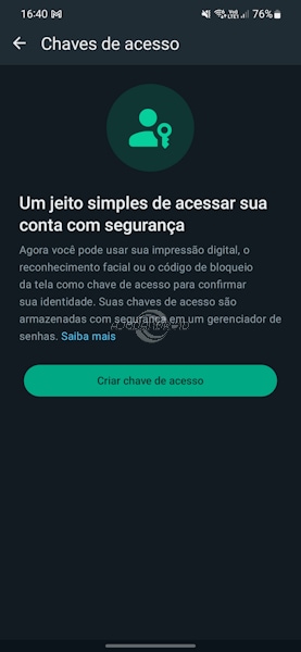 Chaves de acesso (Passkeys) no WhatsApp