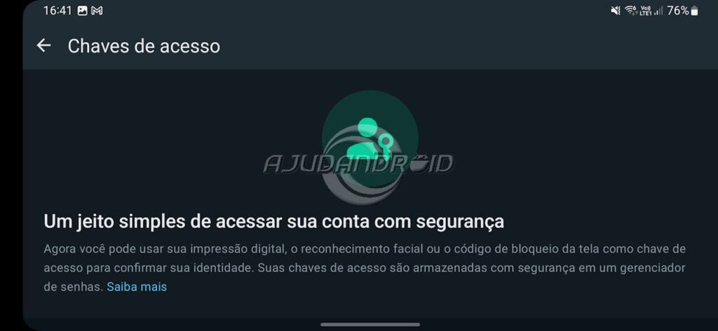 Chaves de acesso (Passkeys) no WhatsApp
