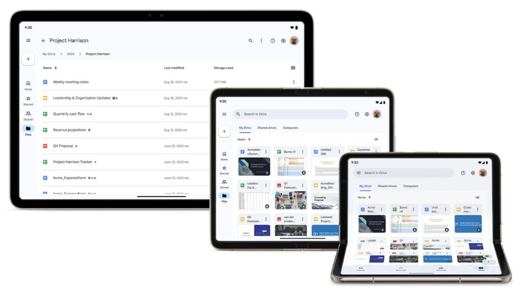 Google Drive recebe suporte para tablets, dispositivos dobráveis e para tela grande