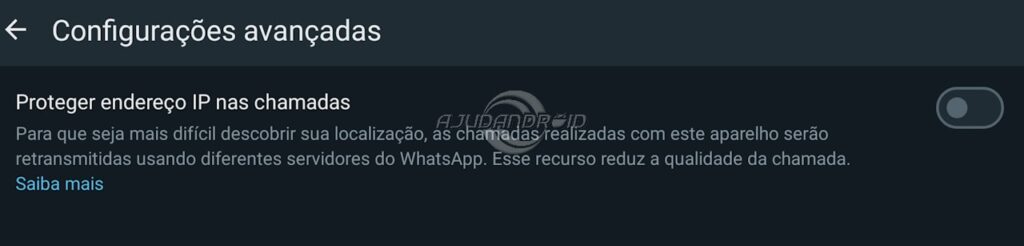 WhatsApp opção proteger endereço de IP em chamadas