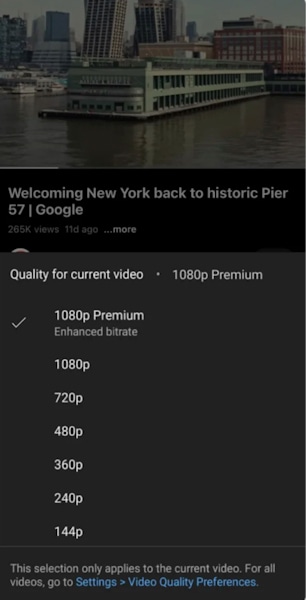 YouTube resolução 1080p Premium