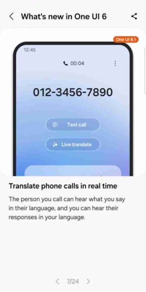 One UI 6.1 vazamento ligação transformada em texto com tradutor