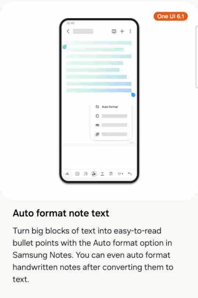 One UI 6.1 vazamento Samsung Notes com auto formatação