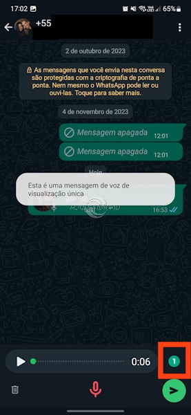 Áudio de reprodução única no WhatsApp