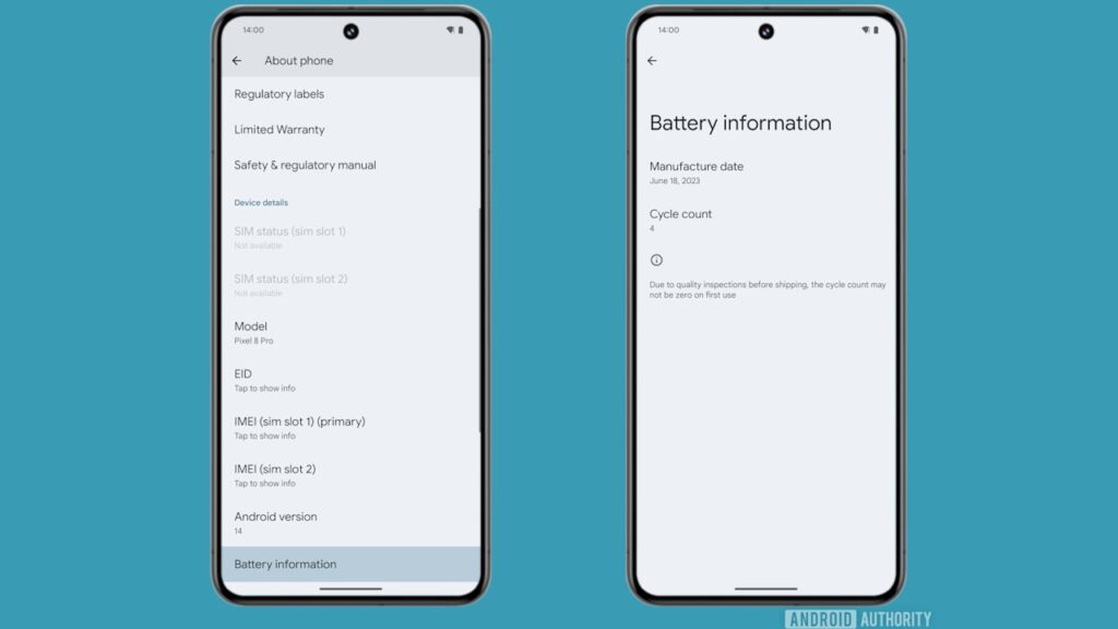 Android 14 informação da bateria
