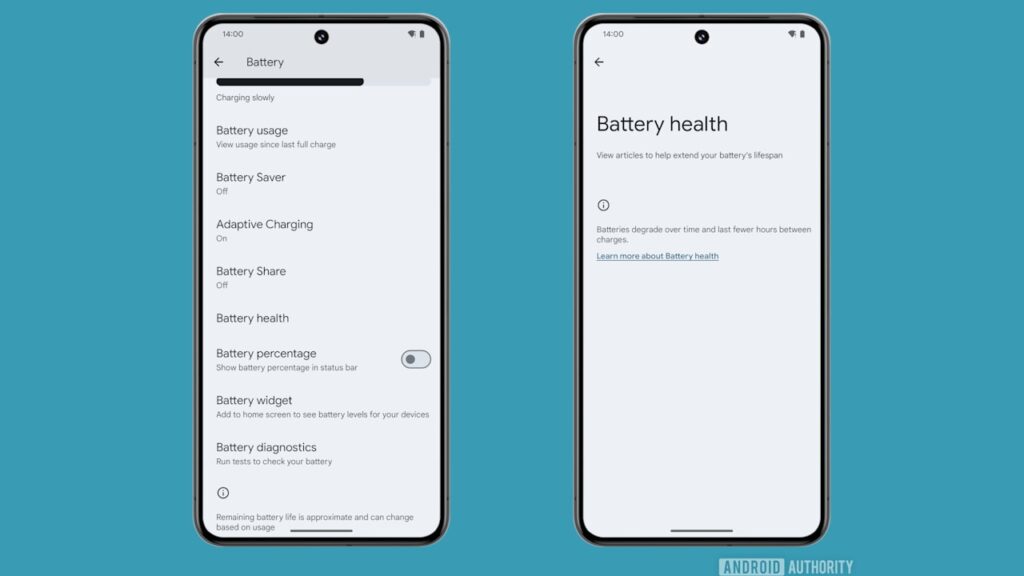 Android 14 QRP2 informação da saúde da bateria