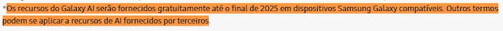 Galaxy AI aviso de ser gratuita até final de 2025