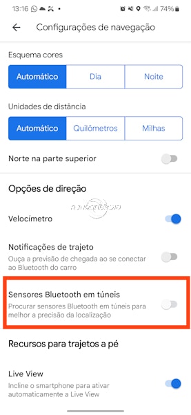 Google Maps opção sensores Bluetooth em túneis 