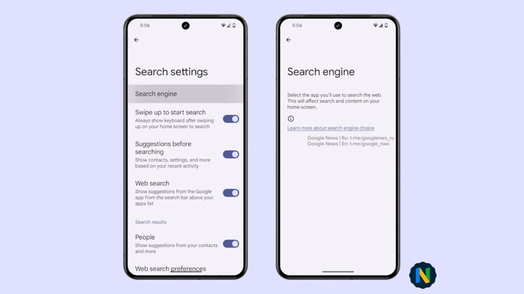 Google Pixel Launcher seleção de mecanismo de busca