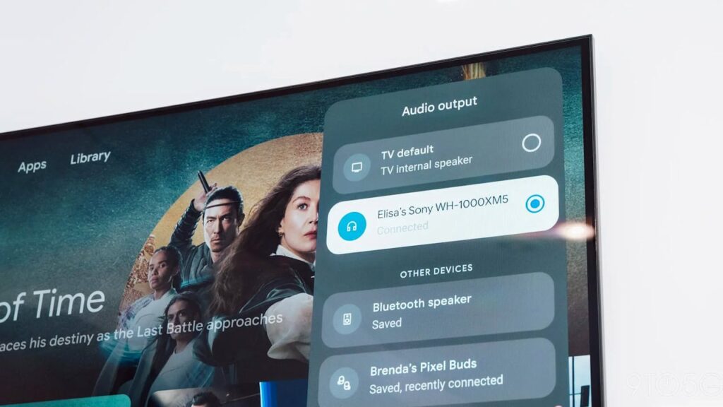 Google TV opção de seleção de saída de áudio