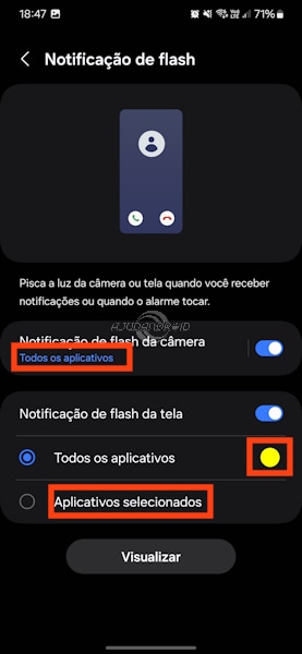 Notificação de flash nos Galaxy da Samsung