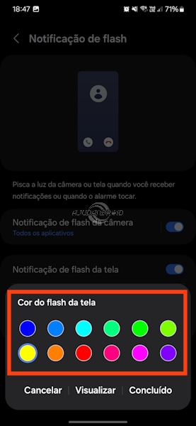 Notificação de flash nos Galaxy da Samsung